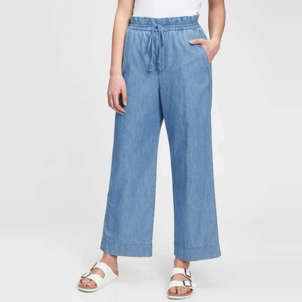 Gap High Rise Chambray Wide Leg Pants Womens 10 Medium Indigo Blue 679051